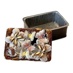 CAJA DE BARATIJAS DE METAL DE COLECCIÓN esmaltada mariposa batido abierto tapa de metalistería tesoro de 3 - Imagen 1 de 7