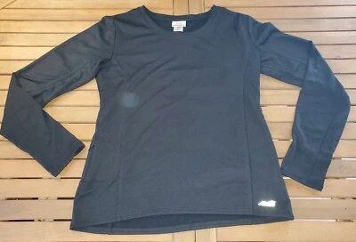 Camisa de correr pequeña de manga larga Avia negra para mujer con agujeros para el pulgar forrada de lana  Foto 1 de 4