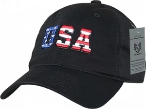 Men's USA Baseball Cap Polo Style Patriotic American Flag Graphic New Black Cap - Picture 1 of 3