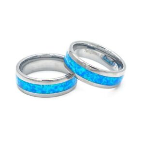 6/8mm Men's Tungsten Hawaiian Blue Opal Wedding Band Ring Comfort Fit Size 5-14