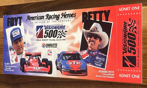 1998 Charlotte Speedway Pole Night Ticket, AJ Foyt and Richard Petty Cover