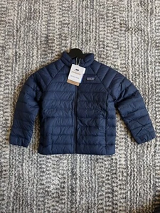 BNWT Patagonia Down Sweater Kids Full Zip Mockneck Puffer Jacket Blue Sz XS 5-6 - Picture 1 of 8