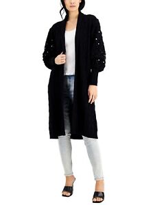 $130 Inc International Concepts Embellished-Sleeve Cardigan Black Size Small
