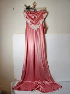 Vintage Handmade Women's Pink Long Luxury Negligee Nightgown Lingerie Gown Slip - Picture 1 of 8