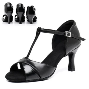 Women Ballroom Latin Dance Shoes T-Strap 8.5cm Heels Ladies Salsa Tango Shoes - Picture 1 of 15