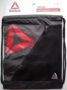 Reebok Gym Sack Bag Performance Training Workout Zipper Pocket Black Red Logo - Picture 1 of 1
