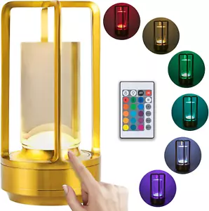 Portable Metal Table Lamp with Remote Control - 16 Color Rechargeable Cordless L - Picture 1 of 12