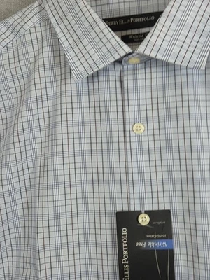 PERRY ELLIS Portfolio Men's Dress Shirt 2XL Blue Multi Check Wrinkle Free NEW - Image 1 of 4