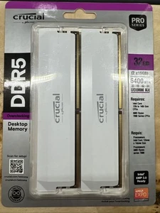 Crucial Pro DDR5 RAM 32GB Kit (2x16GB) 6400MHz CL38 Overclocking Memory - NEW! - Afbeelding 1 van 5