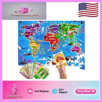 Diversión de aprendizaje completa - Rompecabezas de mapa del mundo de 150 piezas con 50 tarjetas informativas para niños Foto 1 de 4