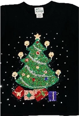 Quacker Factory 2X Tunic Sequin Christmas Tree Brilliant Art Wear Long Sweater - Image 1 of 4