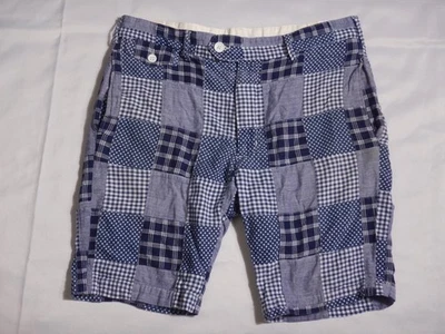 ENGINEERED GARMENTS Navy Blue Patchwork CAMBRIDGE SHORTS 9" Inseam Size 32 - Image 1 of 4