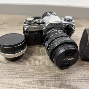 Cámara fotográfica Canon AE-1 Program plateada 35 mm con adaptador de lente macro de 28 mm convertidor - Imagen 1 de 9