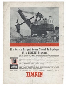 Anuncio de rodamiento Timken 1939: pala eléctrica Northern Illinois Coal Co. Marion tipo 5560 - Imagen 1 de 1