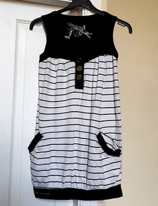 River Island L'art Black White Striped Mini Dress Nautical Pockets UK 8 VGC - Picture 1 of 8