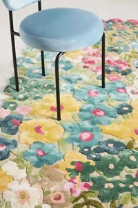 Handmade Wool Silk Tufted Rug Cassia Floral Colorful Contemporary Style - Picture 1 of 3