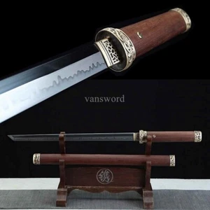 20''Chinese Dao 唐刀 Carbon Steel Clay Tempered Rosewood Sheath Brass Tsuba Sharp. - Picture 1 of 11