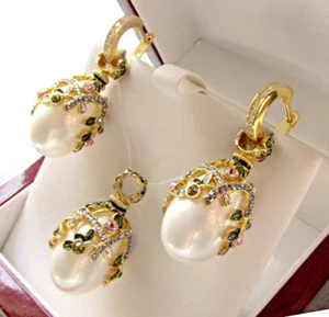STUNNING EGG PENDANT & EARRINGS SET STERLING SILVER 925 & 24K GOLD WHITE PEARL - Picture 1 of 1