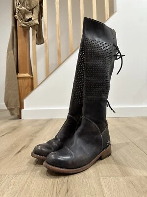 BED STU Cambridge Perforated Distressed Tall Leather Moto Biker Boho Boots 7.5 - Image 1 of 4