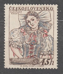 CZECHOSLOVAKIA 1957 **MNH SC#832 45h stamp, Regional Costumes (III) - Bohemia. - Imagen 1 de 1