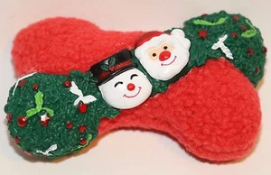 HOLIDAY CHRISTMAS PET PLUSH DOG BONE some PLASTIC SNOWMAN SANTA ~7" - Excellent - Picture 1 of 2