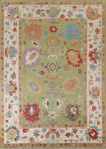 Floral Oushak Traditional Green/ Ivory Rug 9x12 ft. Hand-Knotted Wool Carpet - Picture 1 of 12