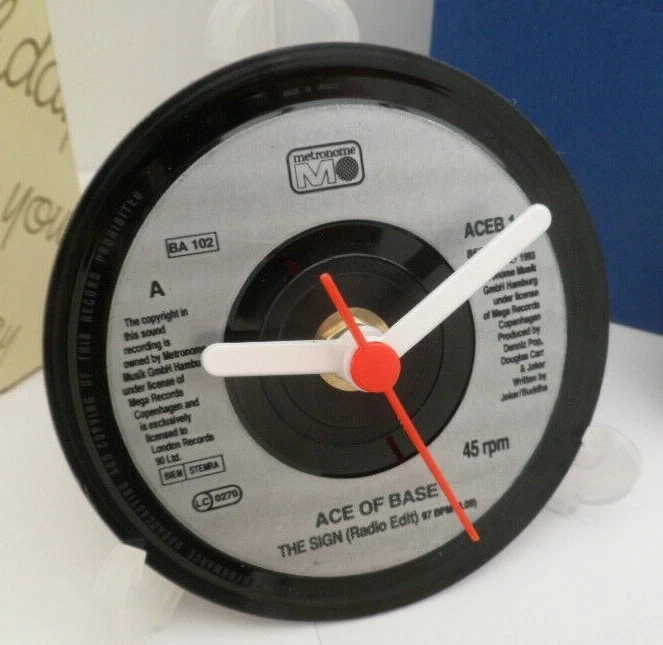 ACE OF BASE CLOCK Side Table Desk Top Upcycled 1980's Vinyl Record Hit Single 4" - Image 1 of 4
