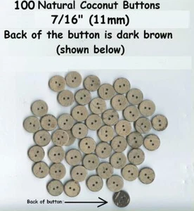 100 New Natural Vegan Coconut Buttons 7/16" (11mm) 2 hole Bahama shirts - Picture 1 of 1