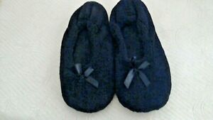 Secret Treasure Black Terry Pull On Slippers Rubber Text Bottom W Size 7-8M US
