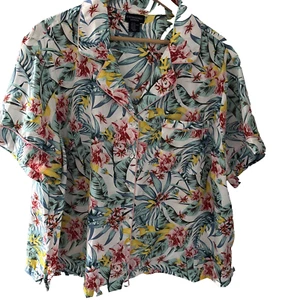 Cynthia Rowley Pajama Top Sleepwear  White Floral Collared Button Up Plus 2X - Picture 1 of 13
