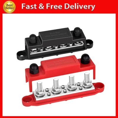 Power Distribution Block 12V 250A Bus Bar 4 x 5/16" Stud Marine, 6 x #8 Screws - Image 1 of 4