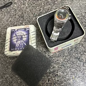E) Fossil Big Tic Flame Quartz Watch JR-8200 Men 50m Silver Animated New Battery - Picture 1 of 7