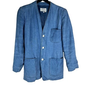 Vintage Armani Jeans Women's 100% Linen 3 Button Blazer in Blue 80s 90s Size S - Picture 1 of 10