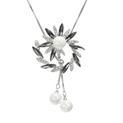 Nuevo Diseño Mujeres Flor Cristal Colgante Cadena Larga Suéter Collar 30" Regalo Foto 1 de 4
