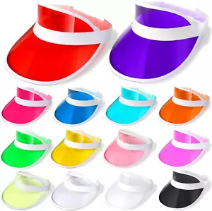 14 Pack Unisex Sun Visors Plastic Clear Cap Candy Color Transparent Tourist Viso - Picture 1 of 6