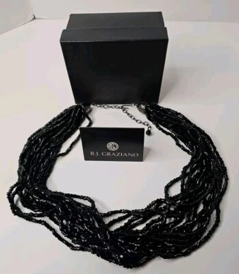R.J. Graziano 16 Multistrand Jet Black Glass Seed Beaded Necklace 19"+ New Boxed - Image 1 of 4