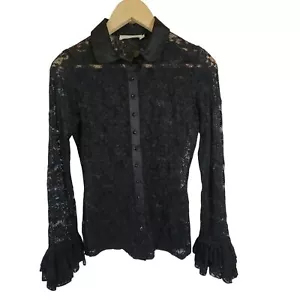 Anne Fontaine NADRA Bluse schwarz Spitze Blumen Knopfleiste Gr. 38/6 Whimsigoth Y2K - Bild 1 von 12
