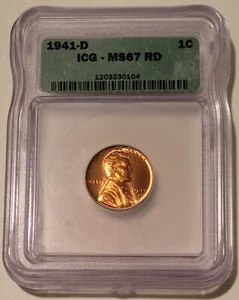 1941 D Lincoln Wheat Cent MS67 RED ICG - Picture 1 of 4