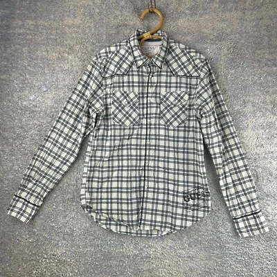 GUESS Pearl Snap shirt beige black check long sleeve Mens Size Medium - image 1 of 4