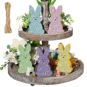 5 Pcs Easter Decor Easter Bunny Wooden Signs Glitter Bunny Wooden Table Cente... - Picture 1 of 6