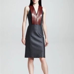 $1095 ALEXANDER WANG Vintage Gray Red Leather Bib Dress Vest Sheath Wool 6 M - Picture 1 of 7