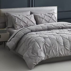 Maple&Stone Queen Comforter Set 8 Pieces Pinch Pleat Bed in A Bag, Grey Comforte