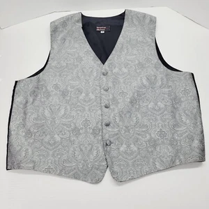 Silver Gray Paisley Print Mens Formal Vest Size XL Tuxedo Prom Brandon Michael - Picture 1 of 6