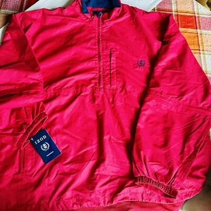 IZOD Jacket Men 2XL Red Nylon Half Zip Rain Windbreaker Removable Sleeves NWT - Picture 1 of 4