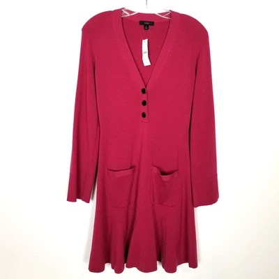 J.Crew Women Merino Wool Sweater Dress Sz S Berry Long Sleeve Fall V Neck - Image 1 of 4