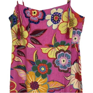 Rosa Blumen Sommerkleid Größe XL Leinenmischung Rachel Zoe gesmokt Perlen Quasten Neu mit Etikett - Bild 1 von 11