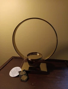 Art Deco 12 Inch Metal Candle Holder Gold Hammered Outer Ring Pillar Candle - Picture 1 of 12