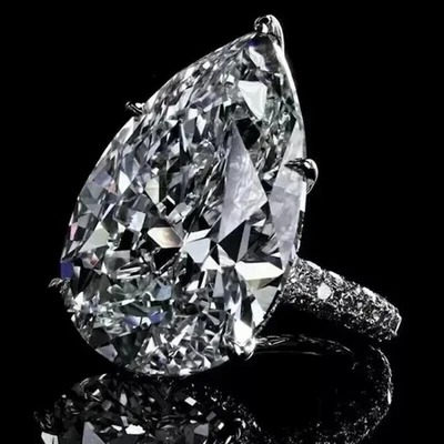 4Ct Pear Cut Lab Created Diamond Solitaire Engagement Ring 14K White Gold Plated - Image 1 of 3