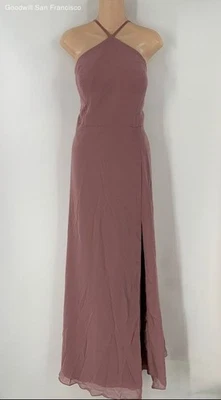 Azazie Rose Pink Side Slit Sleeveless Bridesmaid Fit And Flare Womens Dress A20 - Image 1 of 4