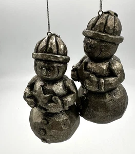 Two Snowman Christmas Ornaments - Silver Color - 4" Tall - Picture 1 of 5